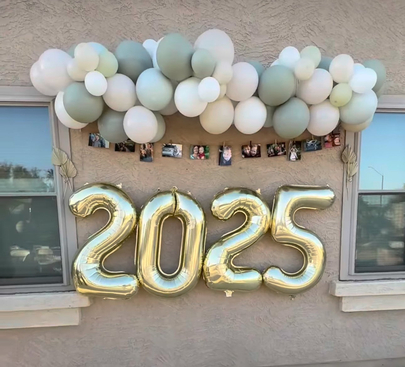 Sage green and cream balloon garland with gold 2025 number balloons